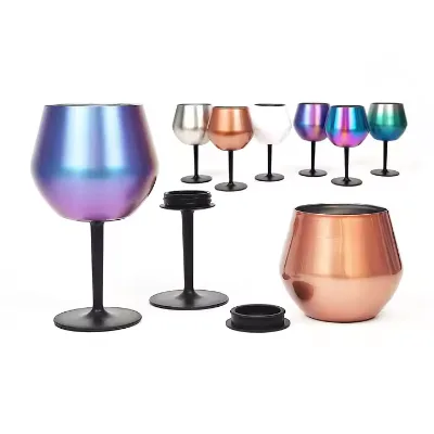 Stainless Steel Wine Glasses 14OZ Unbreakable Stemmed Wine Glass Premium Metal Wine Goblet for Champagne Cocktail Beverages