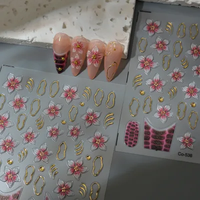 Custom 3D/5D Nail Art Pattern Stickers Crocodile Jelly Flowers Rhinestone Gold DIY Press Nail Supplies Manicure Deco Luxurious