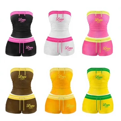 Breathable Fabric Women's Loungewear Set Featuring an Embroidered Crop Top and Pleated Flared Shorts