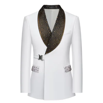 Men's White diamond studded Suits Two Pieces Set Shawl Collar Wedding Suit for Men