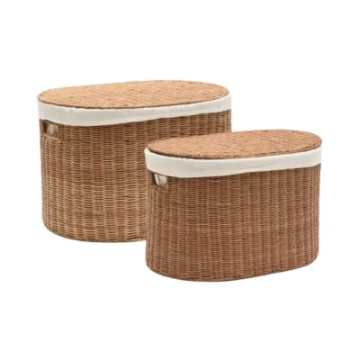Set of 2 rattan basket for laundry and bathroom accessories