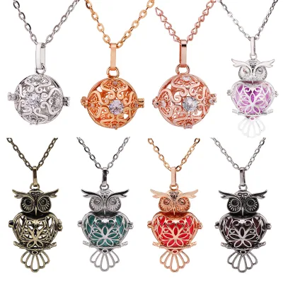 70cm 28" Long Chain Angel Ball Caller Essential Oil Aromoa Diffuser Flower Feather Hollow Locket Pendant Necklace