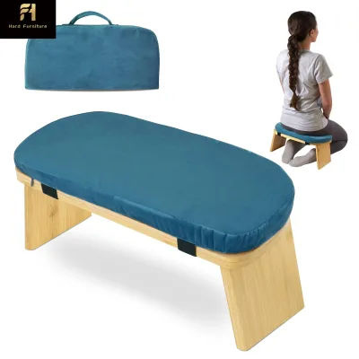 Modern Minimalist Foldable Meditation Stool with Velvet Cushion Bamboo Ergonomic Prayer Bench for Living Room