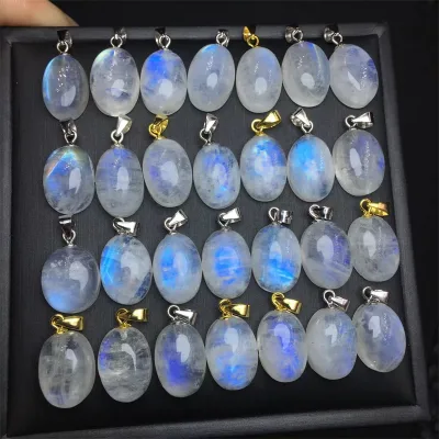 Sliver 925 Pendant Wholesale Natural Crystal Healing Stones Moonstone Gemstone Jewelry Necklace Aquamarine Amethyst for Gift