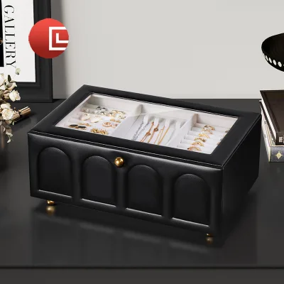 Large Capacity Double-Layer Jewelry Box Luxury PU Leather Arched Window Display Storage Organizer for Necklaces Earrings Rings
