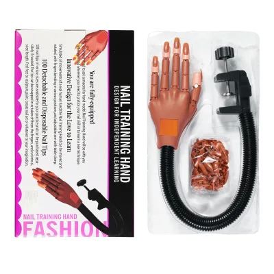 Movable Adjustable Nail Practice Hand Model Flexible Bendable Fingers Manicure Training Fake Hand Kit with Reusable Nail Tips