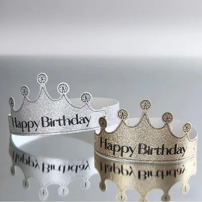 Matte Shimmering Gold Silver Bride Birthday Chinese New Year Crown Hat Foldable Paper Customizable Instagram-Style Party