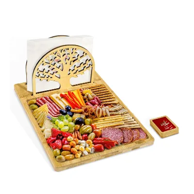 Eco-Friendly Durable Cheese Board Bamboo Charcuterie Serving Platter with Replaceable Napkin Holder