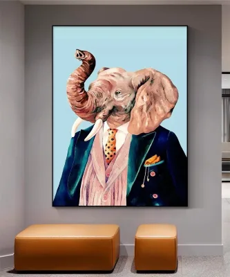 JZ Kids Room Decor Framed Animal Print Artwork Abstract Cartoon Canvas Painting Wall Art