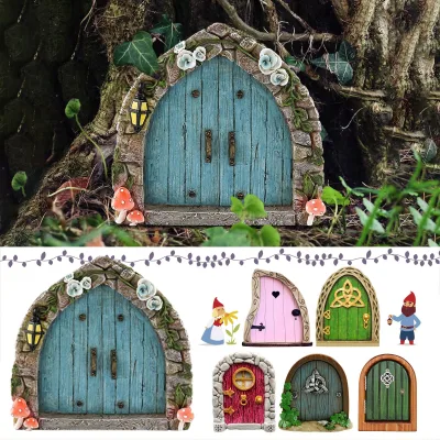 Elf Fairy Door Boxwood Arched Door Printed Decorations for Courtyard and Garden with Double-Layer Style