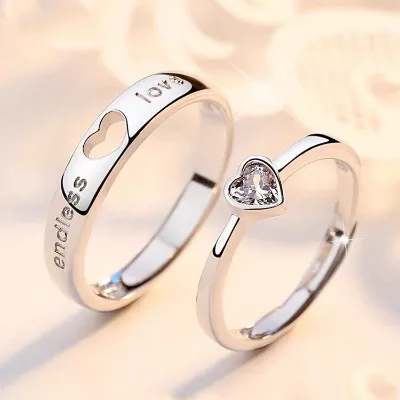 2Pcs/Set Anillo Adjustable Engagement  Couple Endless Love Heart Ring for Lovers Couples
