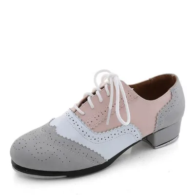 Microfiber Leather Tango Ballroom/Latin Jazz Shoes for Women Genuine Leather Upper Suede Soles Metal Tap Plates Cotton Lining