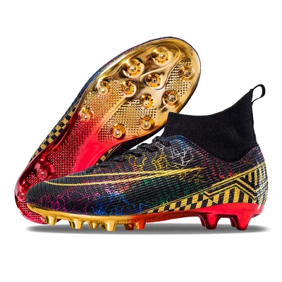 Wholesale New Men's AG Studs Electroplated Gold Bottom High-top Soccer Training Shoes for Adults and Teens - Speed Soccer Shoes