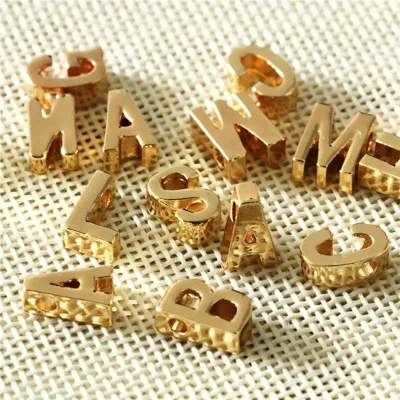 6MM 14K Gold Plated Stainless Steel Letter Pendant Link DIY Accessories 26 English Alphabet Beads for Wedding Gift Jewelry