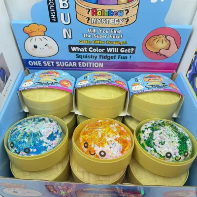 Acrylic Stress Relief Sensory Squeeze Fidget Ornament Cute Glitter Dumpling Squishy Ornament Fidget Ornament with Steamer