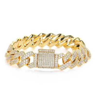 Hip Hop 14mm Diamond Cuban Chain Micro-Inlaid Zircon Bracelet Silver Plated Tennis Bracelet for Parties Weddings Gifts