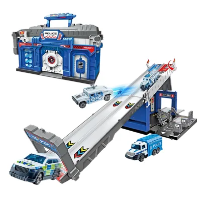 Storage Box Cartoon City Racing Track Car Parking Lot Toy with 2pcs Alloy Car