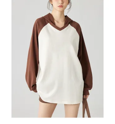 New Spring and Autumn Cotton Raglan Sleeve Hoodie Casual Loose V-neck High Street Hoodie High Quality  Plain Hooded Pullovers