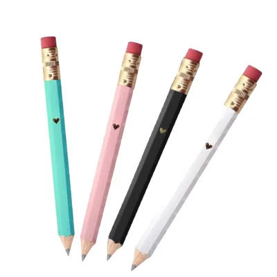 Children White Wood White Pink Green 2 HB Hex Pencils Custom Pre-sharpened Hexagon Mini Golf Pencil with Eraser