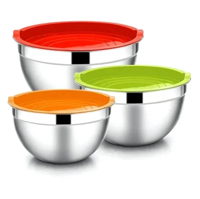 Stainless Steel Nested Mixing Bowls Colorful Salad Cake Bowls Silicone Bottom Lid