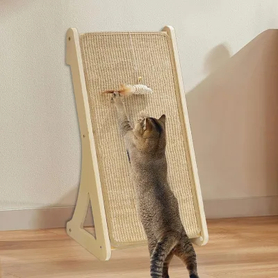 L-Shape Cat Scratch Pad Wooden Scratch Furniture Protector Durable and Natural Sisal Cat Scratcher for Indoor Cats
