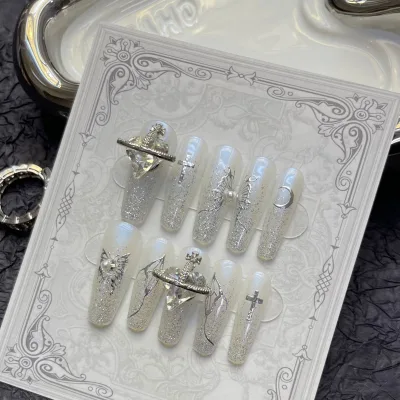 New Product Launched, Silver Shimmering butterfly Adoring the Cocoon, Blue Iridescent galaxy Pile of Diamonds, Handcrafted Nails