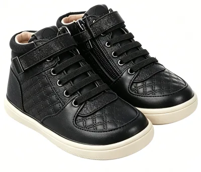 Comfortable Barefoot Boots Black Genuine Leather High Top Non Slip Toddler Shoes