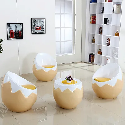 Y129 Innovative Customized Egg Shape Novelty Riverside Chair Table Set Shopping Mall Modern Lounge Furniture for Relax Leisure