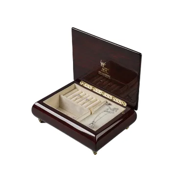 Wholesale Custom High Gloss Vintage Brown Wooden Jewelry Box Flip Lid Music Storage Case for Rings Necklaces Bracelets