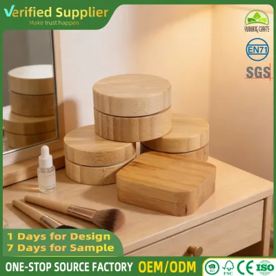 Eco Friendly Bamboo Cosmetic Cream Jar Aluminum Inner Container Screw Lid Custom  for Lip Balm Face Cream Skin Care Packaging