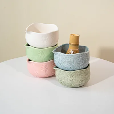 Matcha Bowl Spout Cherry-Blossom Design New-Style Durable Eco-Friendly Ceramic Tea Set Japandi Style Pink Kit Cross-Border Dehua