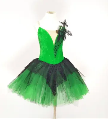 ANNA SHI  Green Color Velvet Ballet Tutu Dance Wear Girls Ballet Costume for Stage Performance