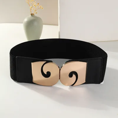 New Multi Alloy Buckle Wide Black Elastic Belt Women's for Outfits Custom Belt