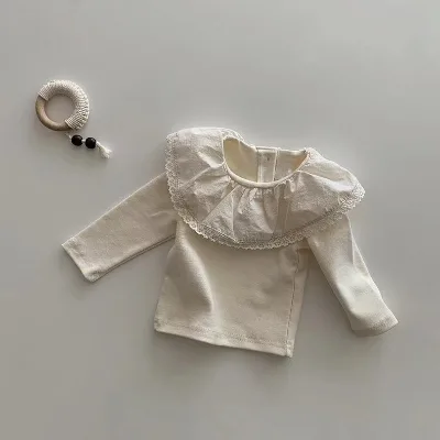 Baby Ruffle Collar Blouse Infant Girls Base Shirt Kids Solid Long Sleeve T-Shirt