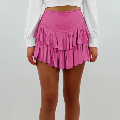 New Arrival for Summer Sweet Women Ruched Bubble Skirt With Lining Casual Plus Size Pleated Skirt