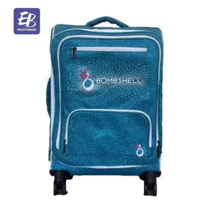 High-End Light Blue Sparkle Women's Spinner Suitcase Rhinestone Embellished Custom Brand 24L Sky Blue Rolling Luggage