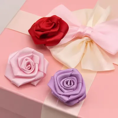 Factory Custom High Quality Printed Polyester Satin Iridescent Ribbon Rose Flower Smooth Hair Accessories Bows Biodegradable