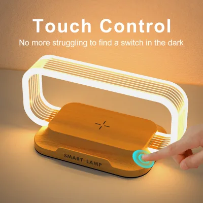 Mini Rectangle Touch Control Dimming Plug-In LED Modern Home Decor Bedroom Bedside 10W Wireless Charging 3-Color Night Light