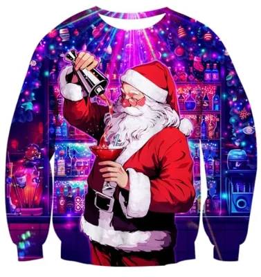 AIDEAONE Winter Knitted Christmas Sweater Funny Santa Red Wine Pattern Long Sleeve Unisex Ugly Sweater