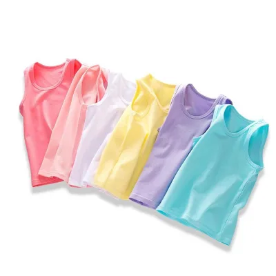 Kids Summer 100% Cotton Girls Boys Sleeveless T-shirt Solid Children Tops Solid Undershirt for Child