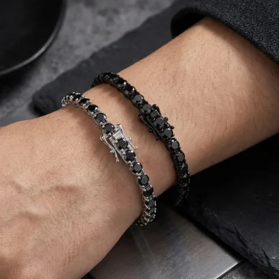 Wholesale in Stock 3-5mm Unisex Chain Fine Jewelry Pass diamond test Safety Mounting Women Men Black Moissanite Tennis Bracelet