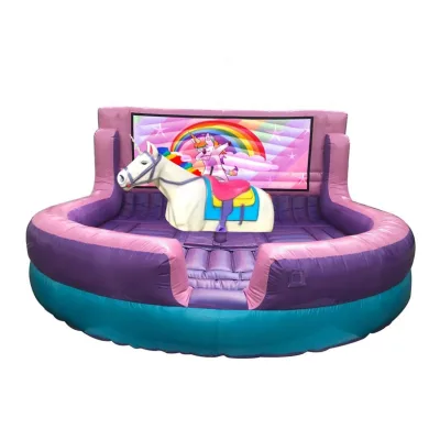 Unicorn Theme Inflatable Mechanical Bull Game Inflatable Rocking Horse Ride for Girl Birthday Party Rental