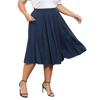 OEM Swing Elastic High Waist A-Line Plus Size Womens Pleated Flared Skirts