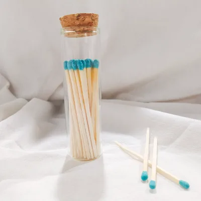Multi Macaron Pastel Color Tip Long Wooden Safety Matches Cork Sealed Clear Glass Jar  Wedding  Custom Label Gift