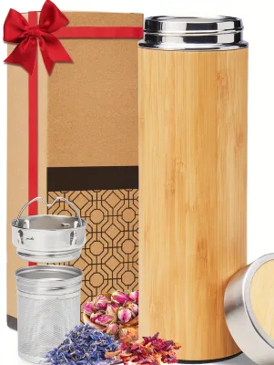 LeafLife Bamboo Tea Infuser Bottle 500ml Vacuum Insulated Holds 12 Hours Hot/Cold Tea Women's Gift