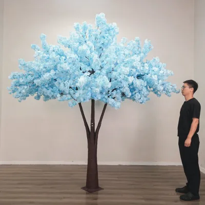 Hot Sale 2.5m Blue Artificial Silk Cherry Tree Wedding & Garden Home High Artificial Flower Tree Decoration