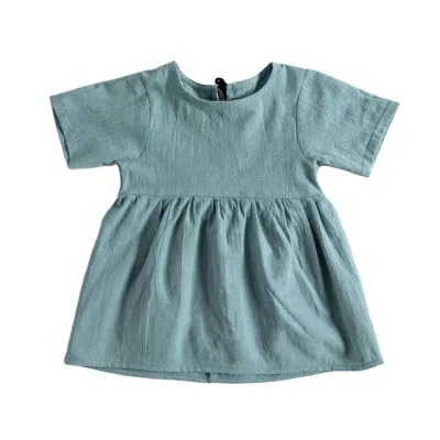 Children Baby Soft Summer Short Sleeve Cotton Linen Dress Little Girls Casual Dresses