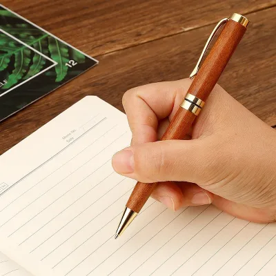 Solid Rosewood & Ebony Premium Business Signature Wood Pen for Engrave 1.0mm Writing Width Office Supplies Branded Metal Ballpen