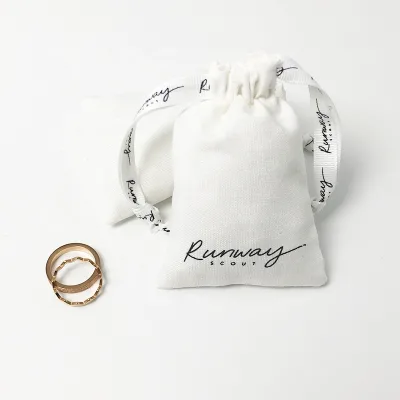 Wholesale Jewelry Pouch Small Gray Cotton Linen Jewellery Pouch Luxury Muslin Cotton Drawstring Dust Bag