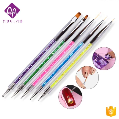 5 Color Sequins Double Use UV Gel Nail Art Painting Brush With Dotting Pen Nail Dotting Tools
